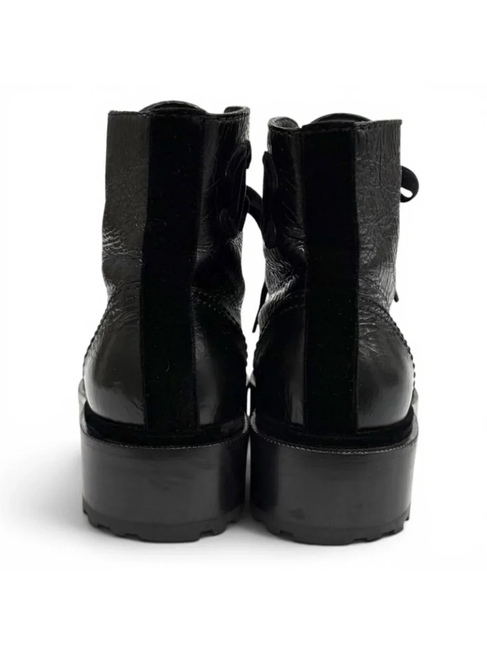 Chanel Faux Pearl with CC Logo Lace-up Leather Engineer Boots Black